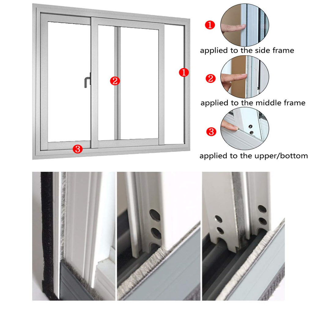 Weather Stripping Brush for Sliding Windows/Doors Frame Side,Pile Self Adhesive Weatherstrip Seal Strip Sealer Draft Stoppers (32ft x11/32 Backing x 9/16 Brush inch, Grey)