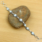 Natural Moonstone 925 Silver Plated Round Gemstone Link Bracelet for Women