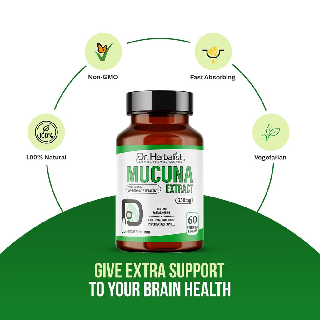 Dr. HERBALIST Mucuna Pruriens Extract 350mg - 60 Vegan Capsules | Non-GMO | Fast Absorbing | Vegetarian