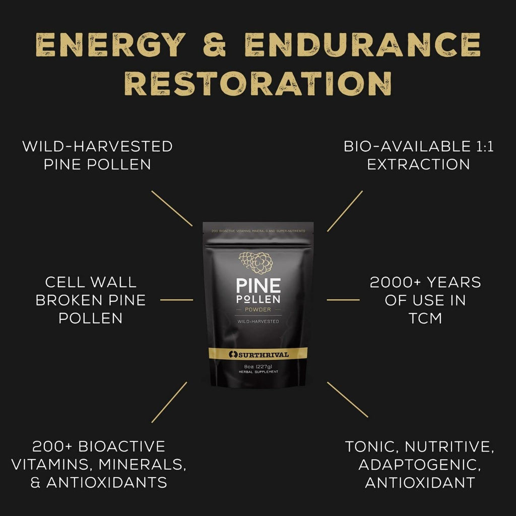 Surthrival: Pine Pollen Powder (8 oz), Wild Harvested, Energy & Endurance Restoration