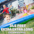 JAMBO 31.5Ft Extra Long Water Slide and 2 Bodyboards, Heavy Duty Slip Splash and Slide with Inflatable Crash Pad, Summer Water Toy Sprinkler, Backyard Outdoor Water Fun n Toys for Kids, Splash Mat
