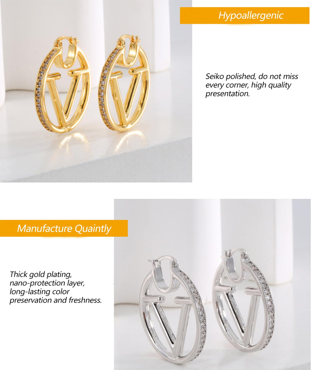 18K Gold Luxury Letter Earrings for Women and Sisters | Valentines, Birthday Gifts, Elegant Accessories for Any Occasion (V Letter Earrings 2 Pair)