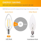 Ascher E12 LED Classic Candelabra Clear Light Bulb, 4W, Equivalent 40W, Warm White 2700K, Non-Dimmable, Filament Clear Glass, Pack of 5