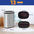 BestOffice | 13 Gallon Trash Can with Lid | Automatic Touchless Garbage Can | Odor Control | Modern Oval Design | Easy to Clean | Stainless Steel | Fits Any Kitchen, Bathroom, Office or Home