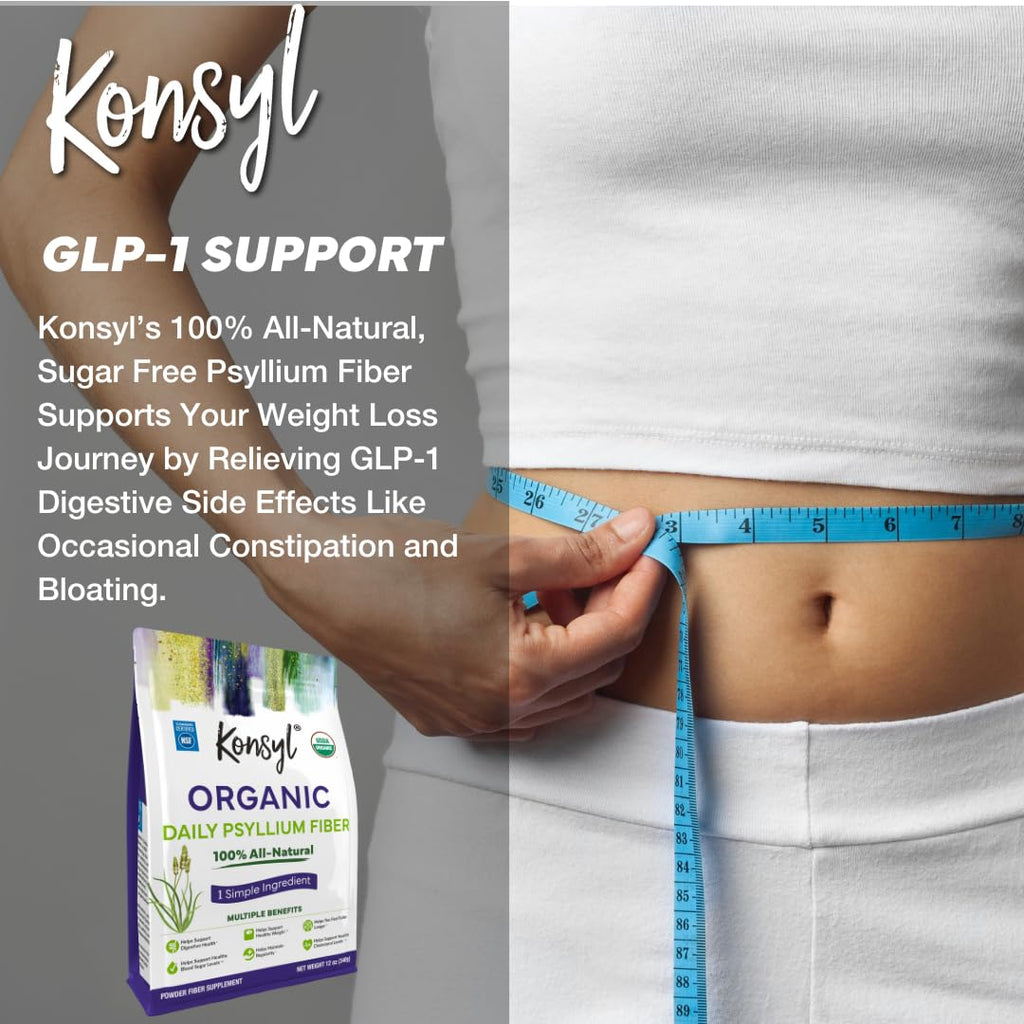 Konsyl USDA Organic Psyllium Husk Powder - 12oz, 60 Servings, Natural Unflavored Soluble Dietary Fiber Supplement - Fiber Prebiotic for Digestive Support and Gut Health - Sugar Free, Keto & Vegan