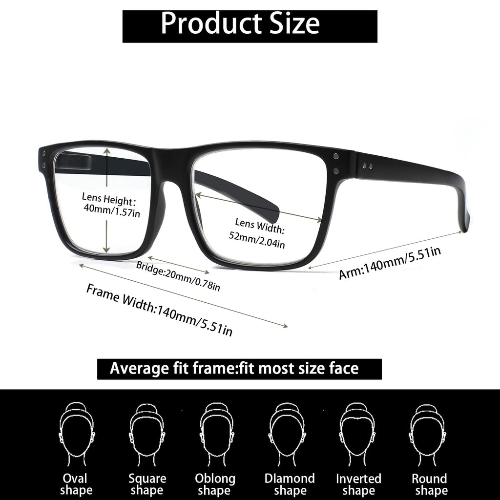 Kerecsen 5 Pack Oversized Reading Glasses Blue Light Blocking Square Large Frame Readers for Men and Women (5 Black, 1.75, x)