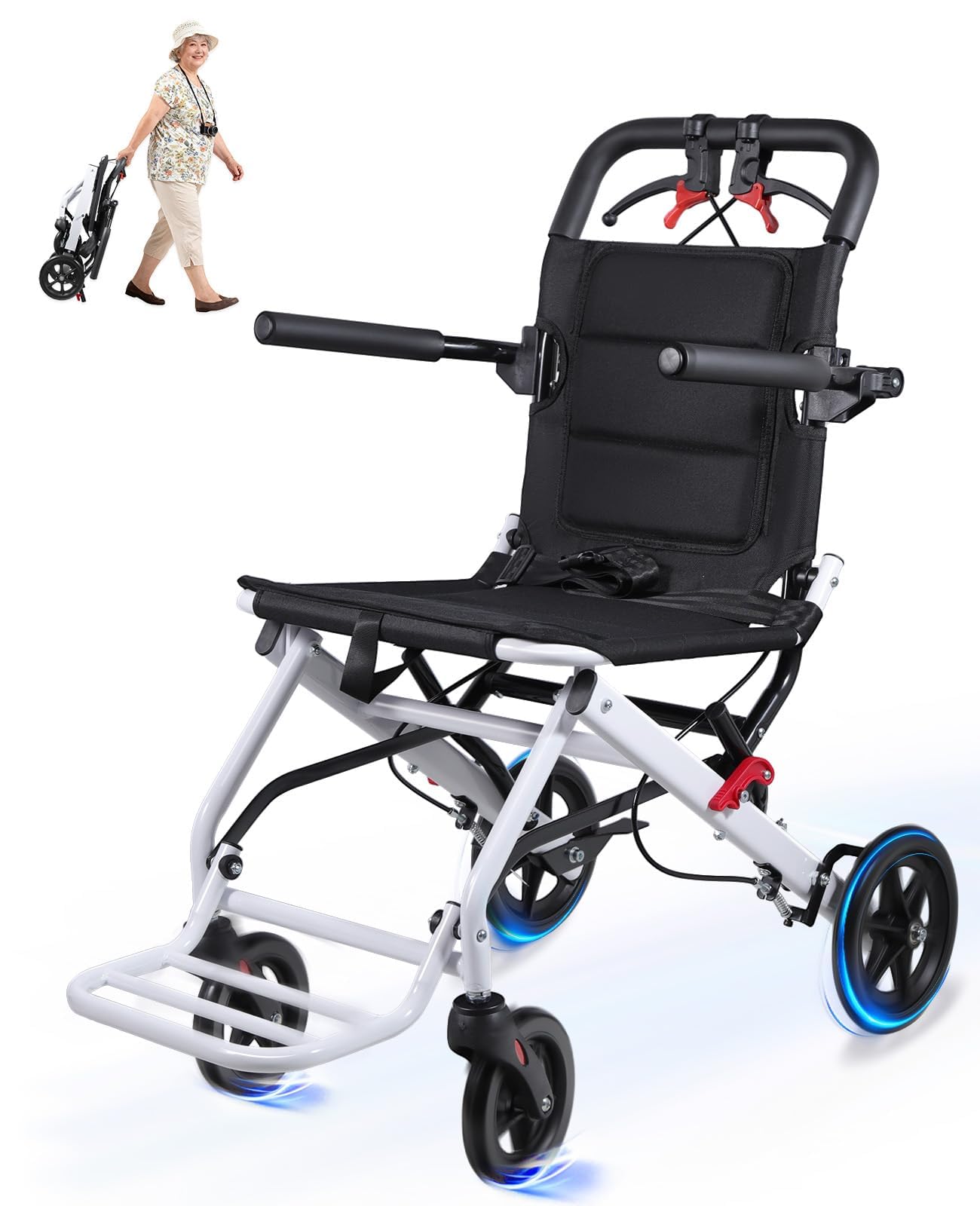 Wheelchairs for Adults,Transport Lightweight Foldable with Flip-up armrests, Portable Folding Travel Wheel Chairs for Seniors（220 lbs Weight Limit）