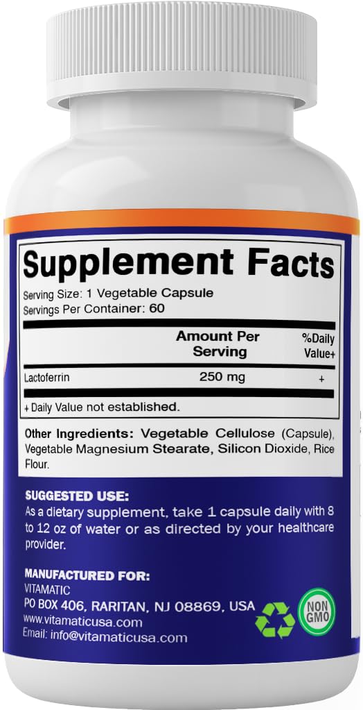 Vitamatic Lactoferrin 250mg – 60 Vegetable Capsules - 2 Pack Promotes Healthy Immune Function*