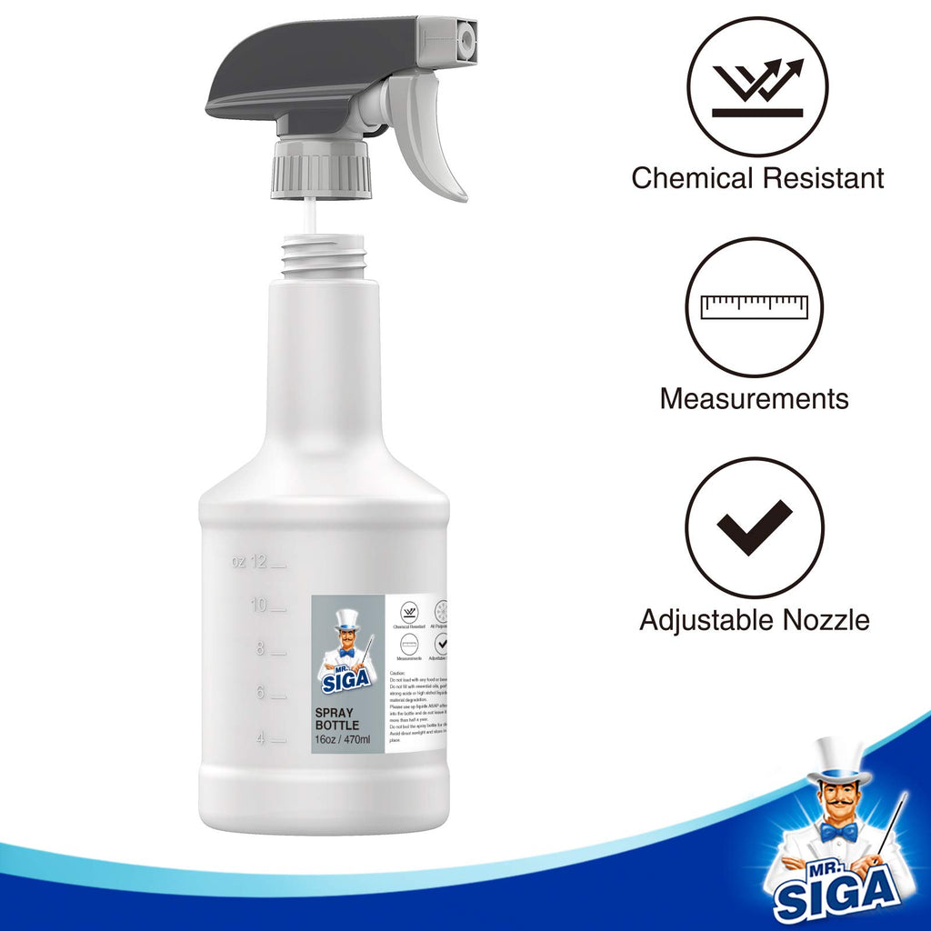 MR.SIGA 16 oz Empty Plastic Spray Bottles for Cleaning Solutions, 3 Pack