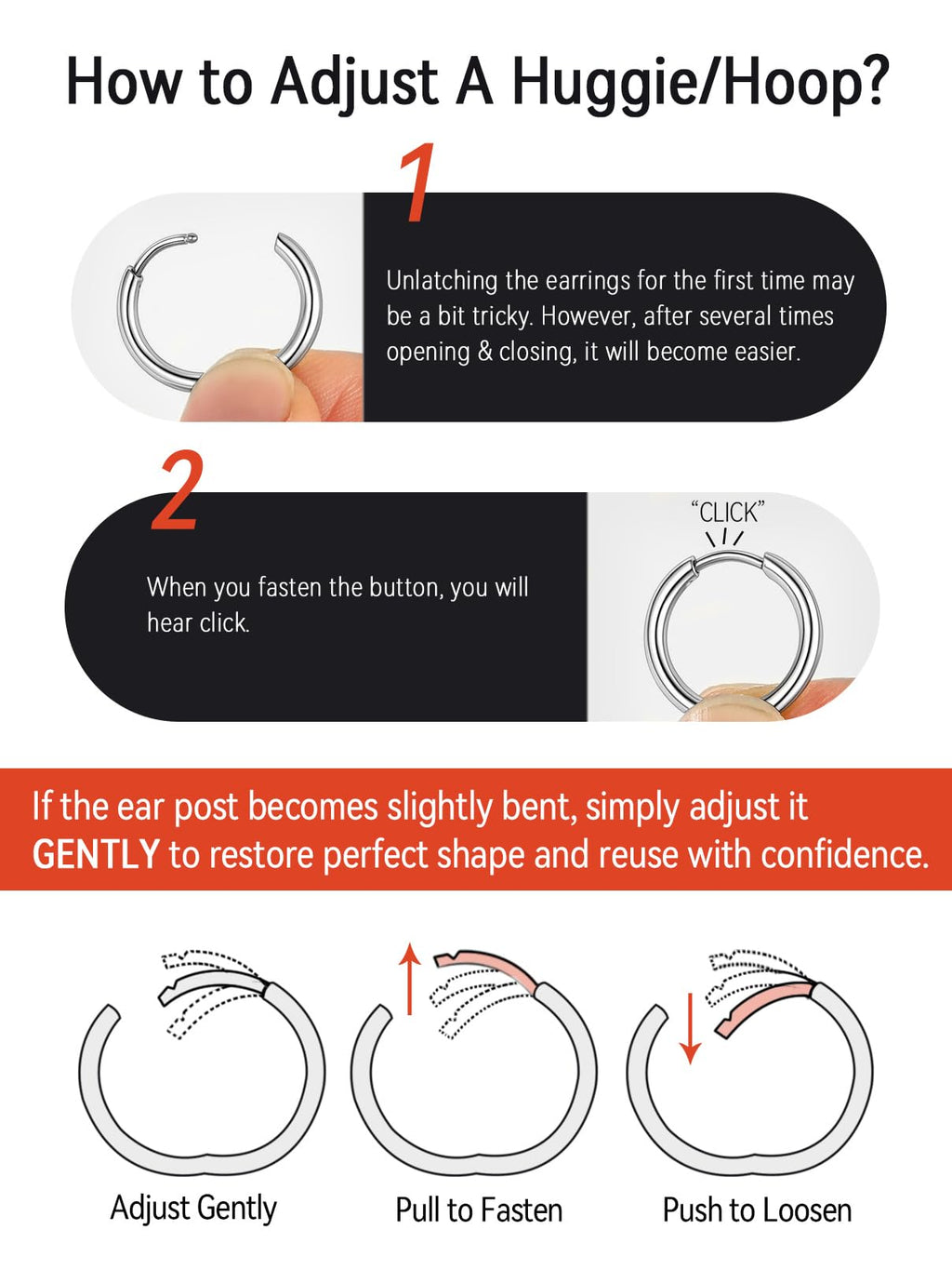 FaithHeart Stainless Steel Black Huggie Hoop Earrings for Men 10mm