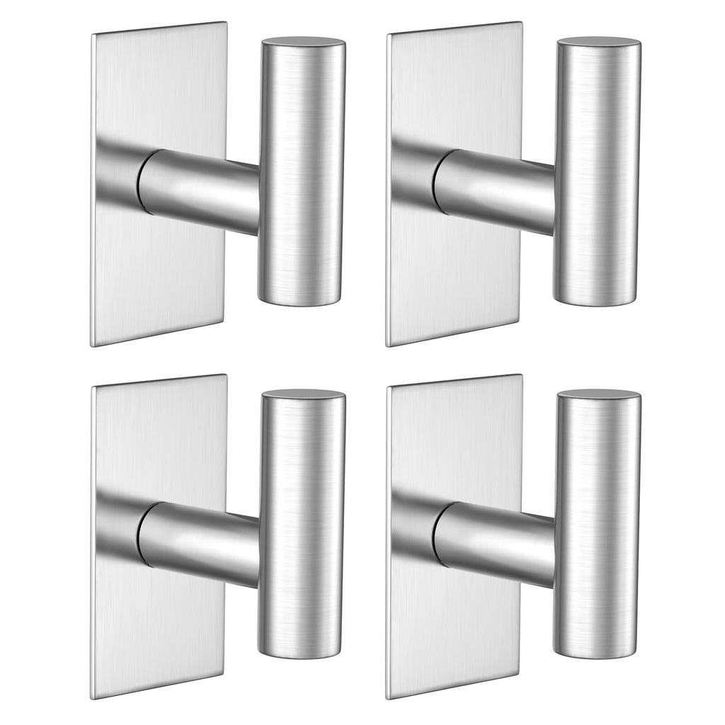 VAEHOLD Wall Towel Hooks, Heavy Duty Sticky Holder Waterproof Towel Hooks for Hanging Coat, Clothes, Closet Hook Wall Mount for Kitchen (Silver, 4 Pack)