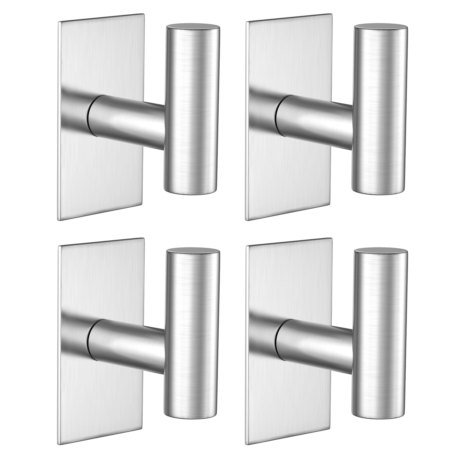 VAEHOLD Wall Towel Hooks, Heavy Duty Sticky Holder Waterproof Towel Hooks for Hanging Coat, Clothes, Closet Hook Wall Mount for Kitchen (Silver, 4 Pack)