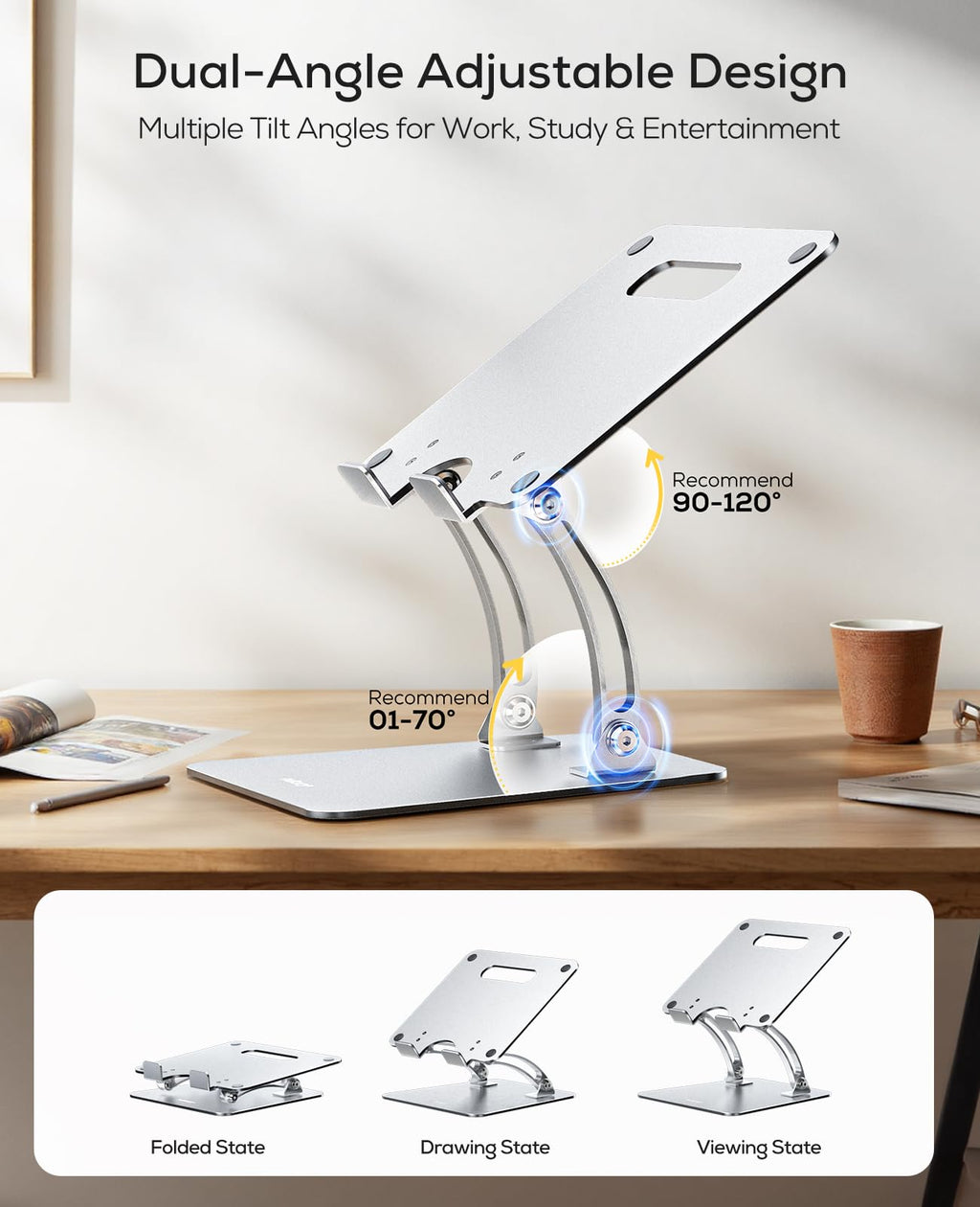Nulaxy Ergonomic Adjustable Laptop Stand for Desk, Dual Foldable Computer Riser with Advanced Heat-Vent, Heavy-Duty Portable Notebook Holder for Posture Correction, Compatible with Mac 10-16" Laptops