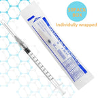 50 Pack Luer Lock 1ml 27Ga - 1 Inch Sample Measuring Syringe Lab Supplies, Individually Sealed Wrapped