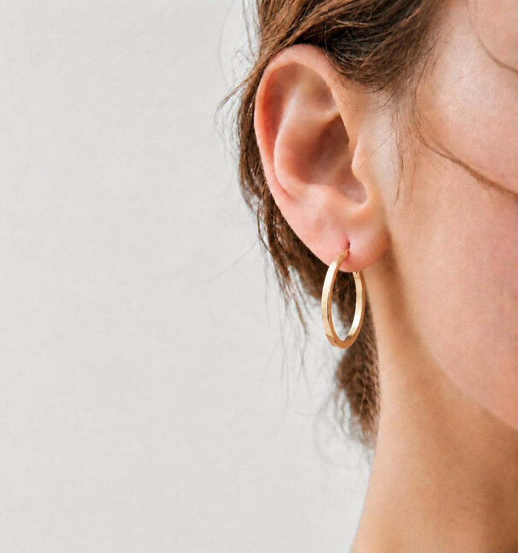 14K Gold Hoop Earrings for Women - Lightweight Classic Square Tube 14K Gold Earrings, Timeless Everyday Jewelry (30mm)