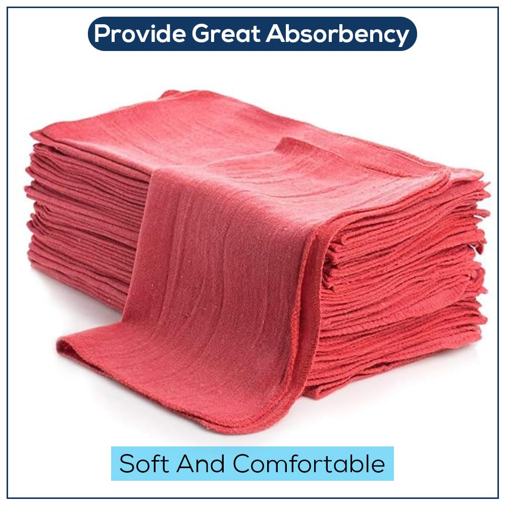 Simpli-Magic Cotton Shop Towels 14"x12" (90 Pack) – Reusable Cleaning Shop Rags for Automobiles, Industries, Garage and Homes (Red)