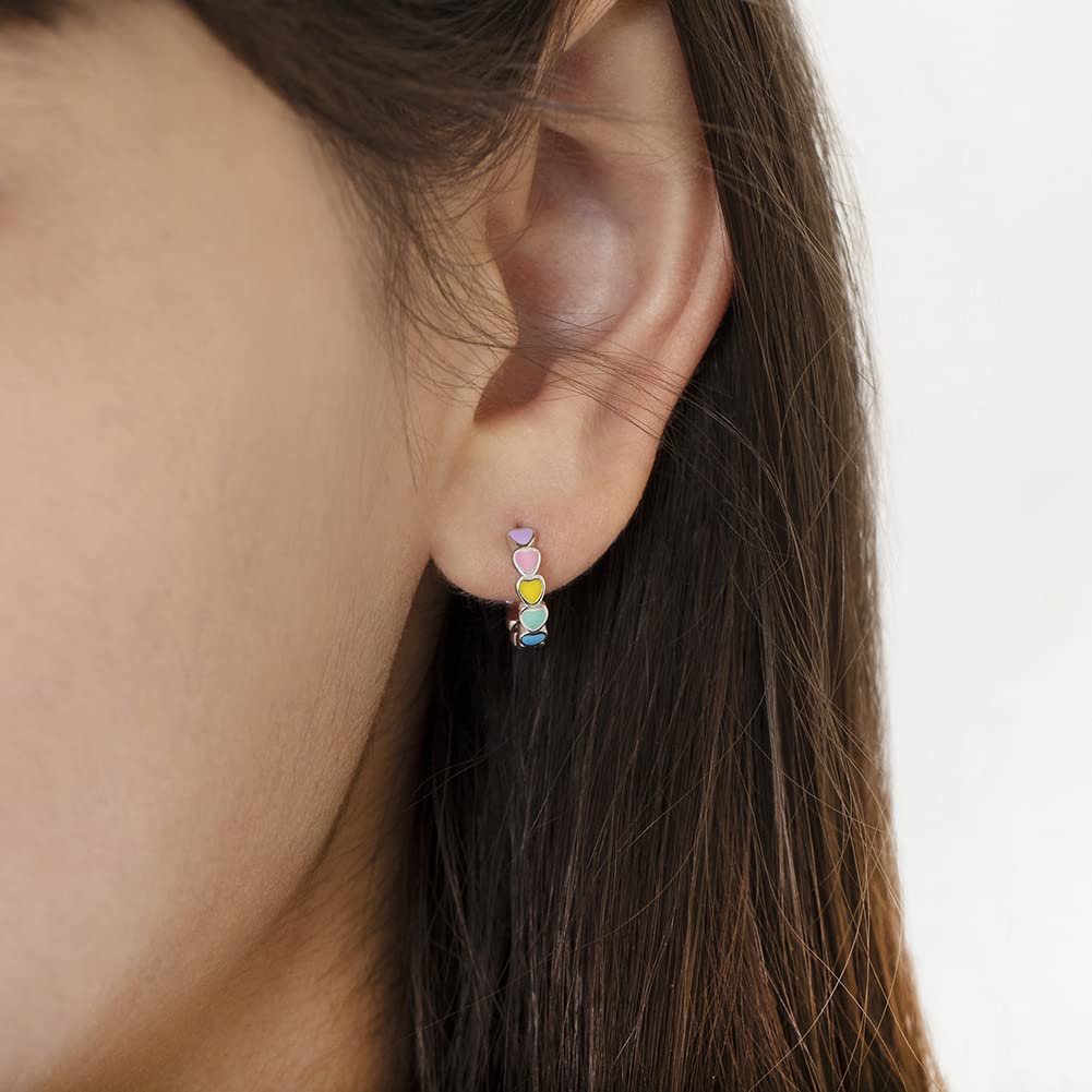 In Season Jewelry Heart Huggie Girls Hoop Earrings for Kids - Multicolor
