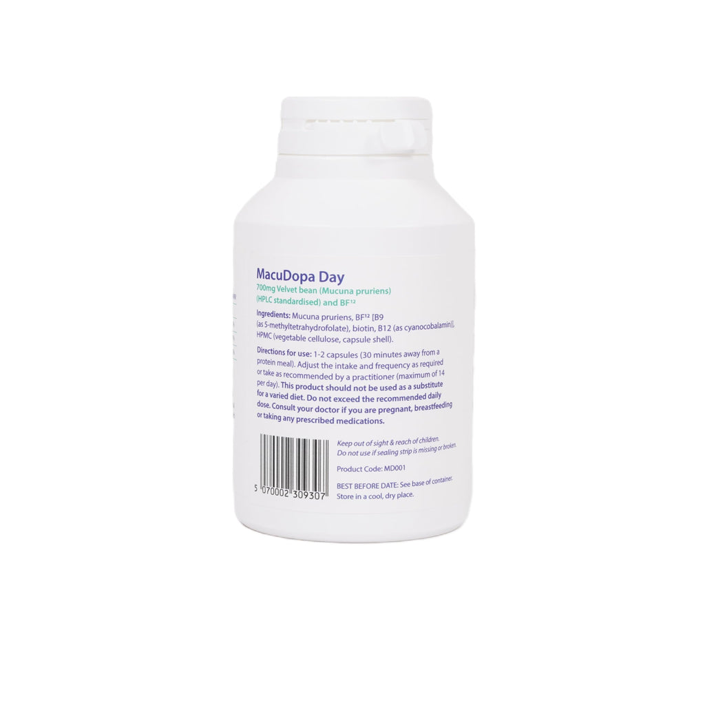 Macudopa Day Capsules 700mg Proprietary Blend, 63% HPLC standardised Levodopa. 120 Veggie Capsules