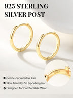 Silvora Gold Huggie Earrings for Women, 10MM Small Gold Hoops with 925 Sterling Silver Posts, Hypoallergenic Cartilage Earrings for Sensitive Ears