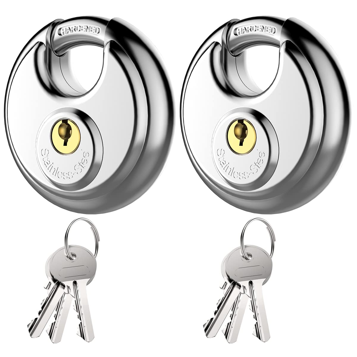 Puroma Keyed Padlock, Stainless Steel Lock Heavy Duty Locks with 6 Keys, Waterproof and Rustproof Storage Lock with 3/8 Inch Shackle for Warehouse, Garage, Storage Locker, and Outdoors (2 Pack)