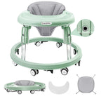 Baby Walker with Wheels, One-Touch Folding Baby Walkers, 7-Speed Height Adjustment with Large Dinner Plate, Anti-Roll 8-Wheel with Brake for 6-18 Months Baby (Green)