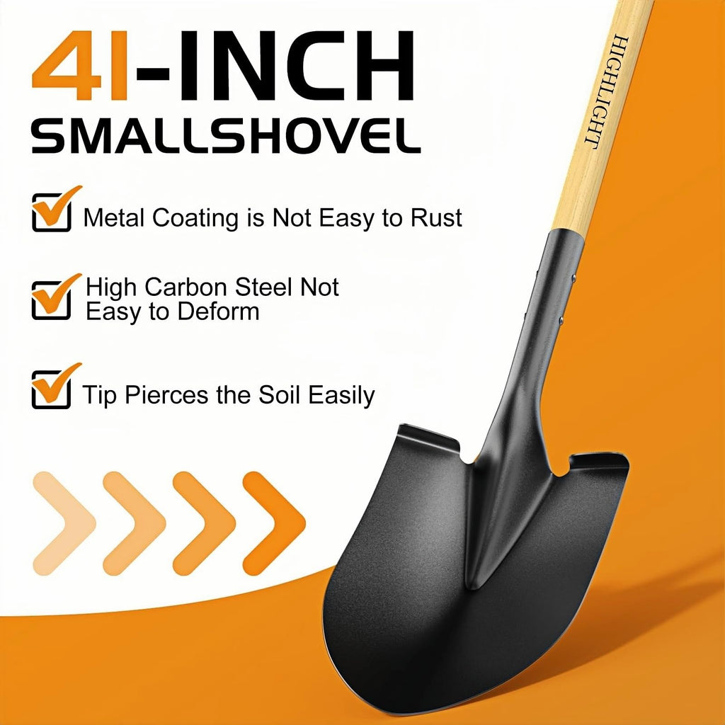 Shovel for Digging Round Point Garden 41 Inch D Wood Handle Steel Blade