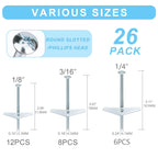 26 Sets 3 Size Toggle Bolts Heavy Duty Metal Drywall Anchors Kit