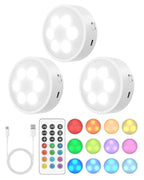 Puck Lights with Remote, Rechargeable 13 RGB Colors Tap Lights, 3 Pack