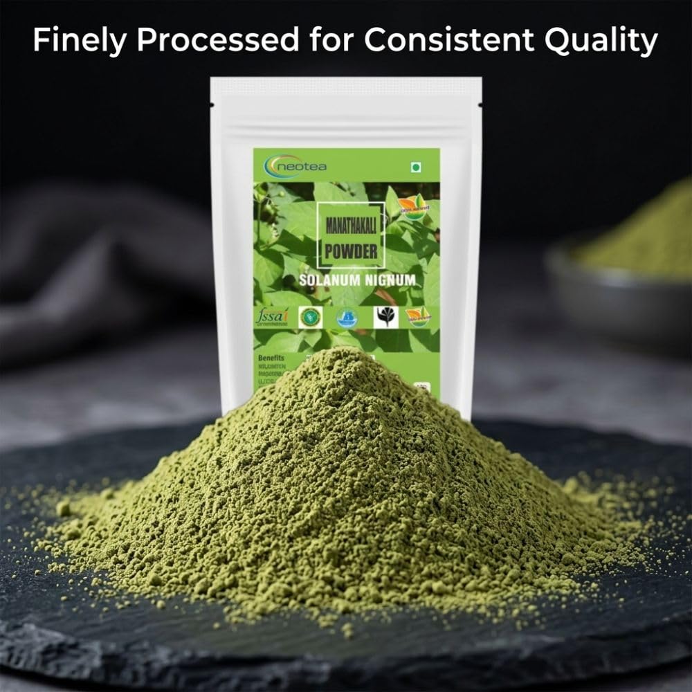 neotea Manathakkali Leaf Powder | Solanum Nigrum | Black Nightshade 300 GM (10.58 OZ) | 100% Pure, Natural Herbal Supplement for Health & Wellness