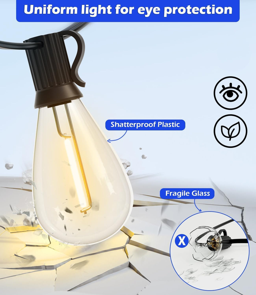 luckystyle 30FT LED Outdoor String Lights with 10+1 Edison Shatterproof Waterproof Bulbs, 2700K Commercial Grade Patio Lights, Heavy Duty Outside Hanging Outdoor Lights for Garden Porch Deck Decor