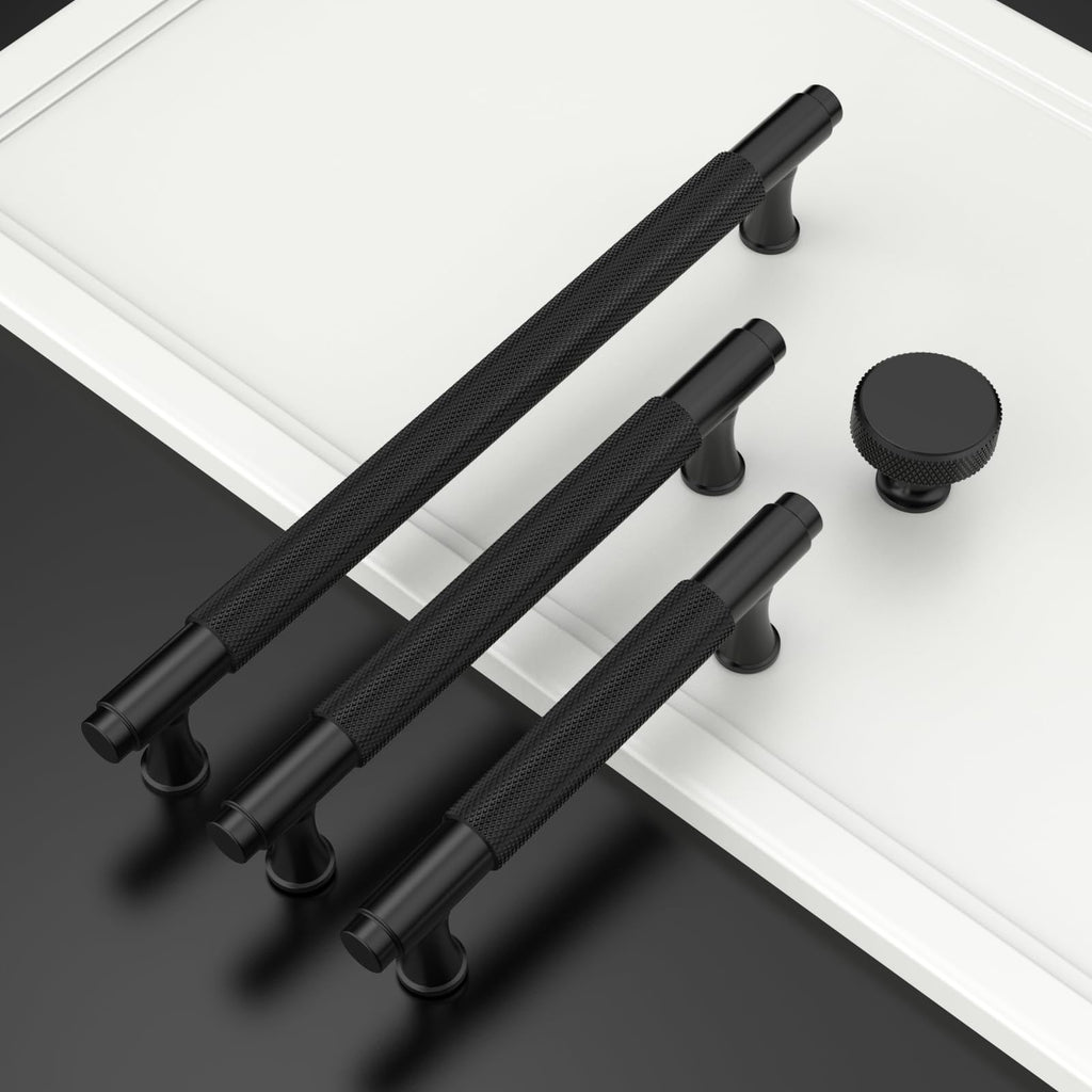 Coinkoly 10 Pack 7-1/2"(192mm) Matte Black Cabinet Pulls Knurled Kitchen Cabinet Handles Drawer Pulls Cupboard Hardware for Cabinets