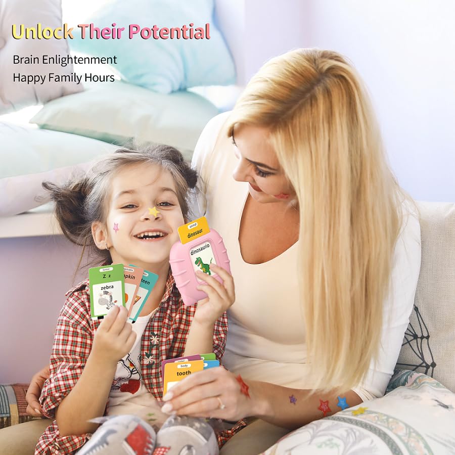 Eaever ABC Talking-Flash-Cards with 252 Sight Words, Christmas Birthday Gifts for Girls 2 3 4 5 6 Years, Language Therapy Toys for Autistic Children, Learning Toys for Toddlers Ages 2-6, Pink