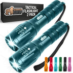 GORILLA GRIP Powerful LED Tactical Flashlight, 750 FT High Lumens 5 Adjustable Modes, Water Resistant, Ultra Bright Zoom Flashlights, Small Mini Flash Light, Camping, Night Dog Walking, 2 Pack Teal