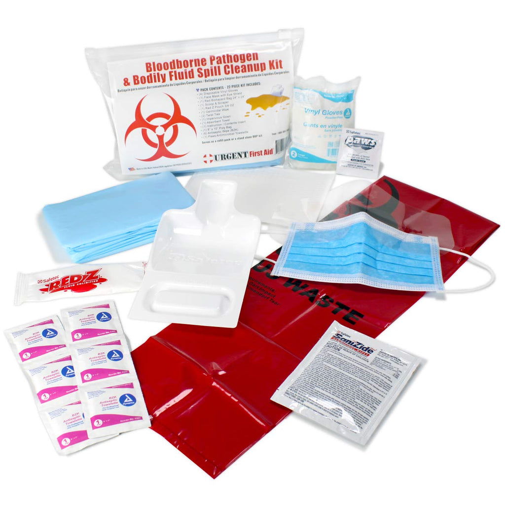 22 Piece Bodily Fluid Cleanup Pack/Bloodborne Pathogen Spill Kit - Meets OSHA Regulations - Protect from Dangerous Exposure to Blood and Other Potentially Infectious Materials