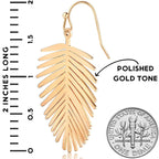 Gold Tone Leaf Earrings for Women - Bohemian Tropical Dangles, Palm Drops
