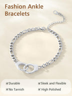 FindChic Handcuff Ankle Bracelets for Women Partners in Crime Stainless Steel Gothic Punk Jewelry 8.5'' Adjustable Ankle Chain Foot Link Infinity Anklets