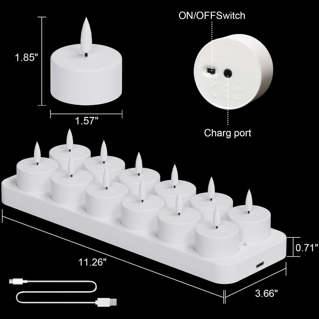 GenSwin Rechargeable Tea Lights Candles Remote Timer Charging Base White