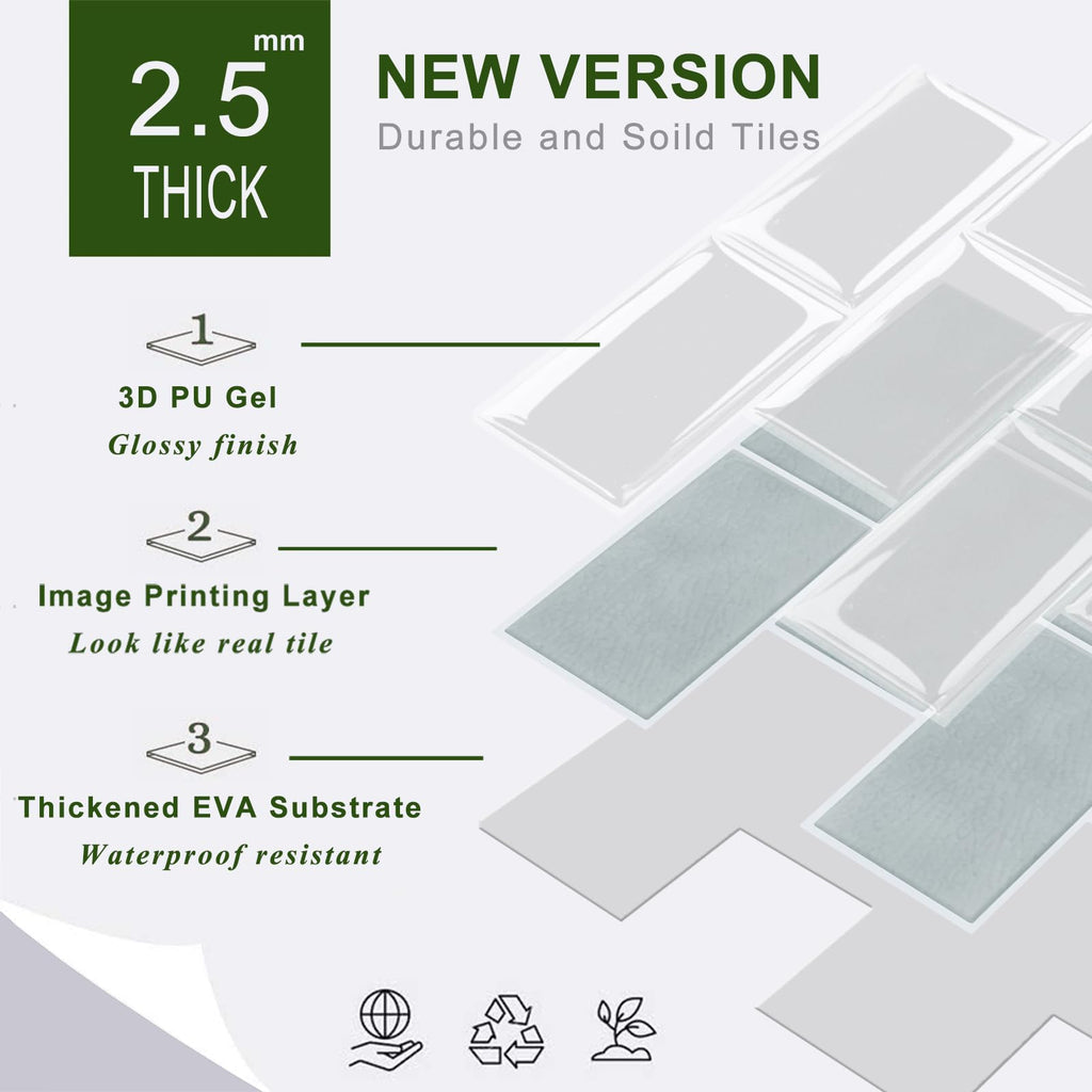STICKGOO 10-Sheet Subway Tile Peel and Stick Backsplash, Self Adhesive Vinyl Wall Tiles, Stick on Backsplash for Kitchen and Bathroom(Thicker Design)