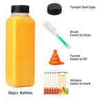 BAKHUK 36pcs 16oz Empty Plastic Juice Bottles with Caps, Reusable Clear Bulk Beverage Containers for Juice, Milk, Smoothie, and Other Beverages