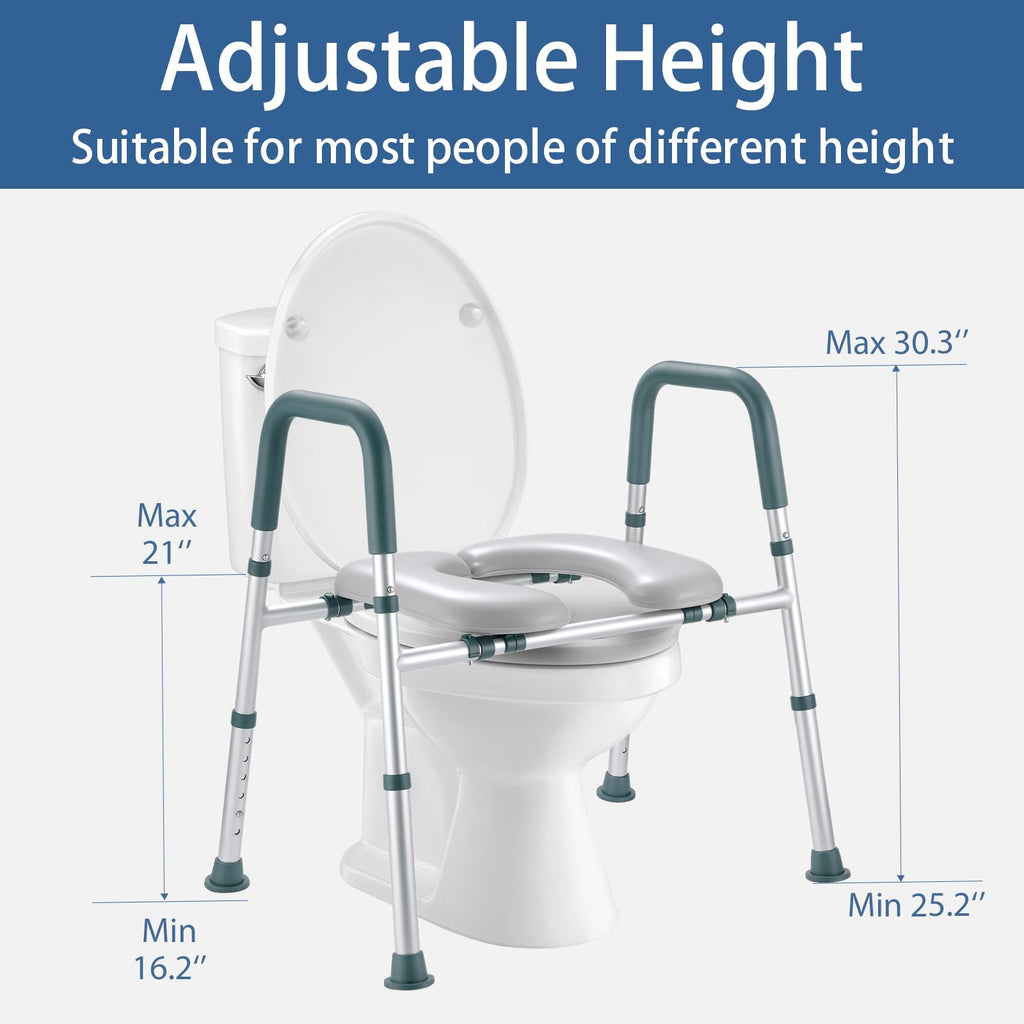 Raised Toilet Seat with Handles, Toilet Seat Riser for Seniors with Adjustable Height & Width, 400lb Cozy Padded Elevated Toilet Seat for Elderly, Handicap and Disabled, Fit Any Toilet
