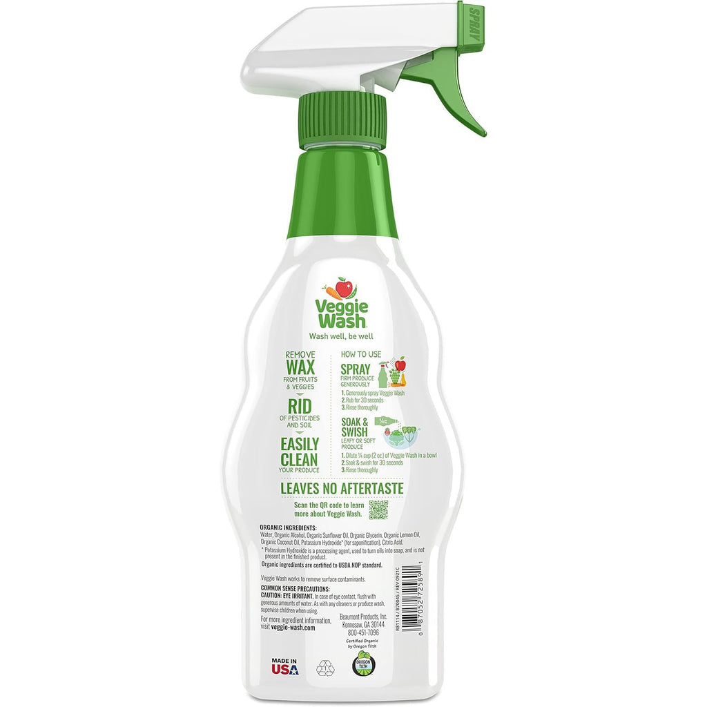 Veggie Wash Organic Fruit and Vegetable Wash, Certified Organic, Ideal for Cleaning Produce, 16 Fluid Ounce, Pack of 3 (Packaging May Vary)