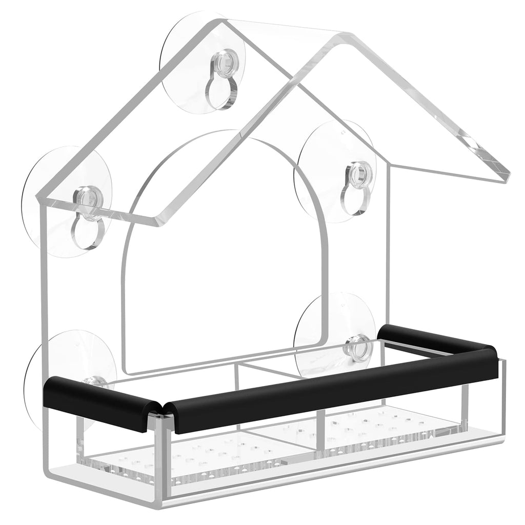 Clear Window Bird Feeder with 5 Extra Strong Suction Cups, DY-SKTY Sturdy and Durable Acrylic Birdfeeders for Viewing Wild Birds Outside, as a Bird Watching Gift, Outdoor Birdhouse Box, Garden Decor