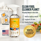 Truly Free Fruit and Vegetable Wash - Veggie Wash Removes 99% of Dirt & Wax | Plant-Based Produce Cleaner Spray | No Aftertaste, Refillable, Made in USA | Fragrance-Free, 16oz