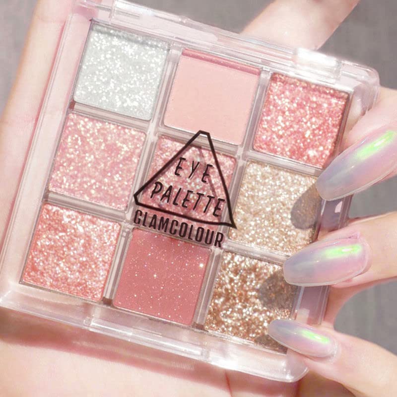 Kayswang 9 colors glitter eyeshadow palette makeup palette matte high pigment color cream texture natural eye shadow powder eye shadow palette in autumn and winter long lasting and waterproof (pink+orange)