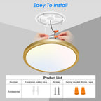 Peasur 12 Inch LED Ceiling Light Gold, 24W Slim Flush Mount Ceiling Light 3000K/4000K/6500K Adjustable, Modern Round Ceiling Lighting for Bedroom, Living Room, Kitchen(2 Pack)