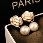 Fashion Design Faux Pearl Charm Flower Dangle Drop Earrings Studs For Women (White)