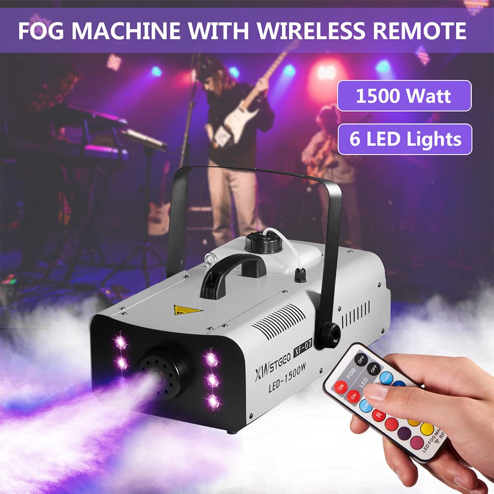 Fog Machine 1500W with 6 LED Lights and Wireless Remote Control, Professional Smoke Machine for DJ Halloween Party Wedding Christmas