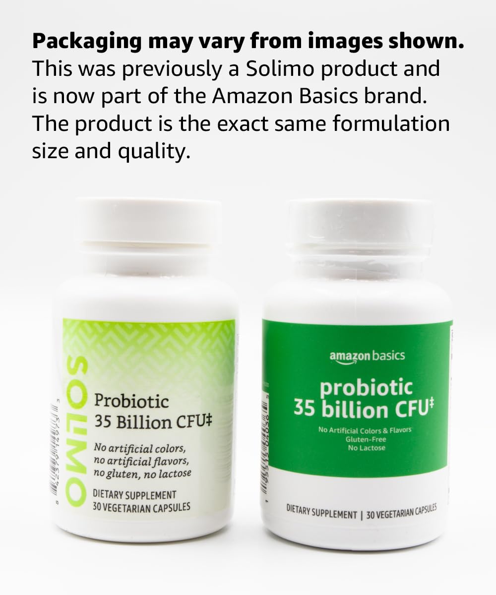 Amazon Basics Probiotic 35 Billion CFU, 8 Probiotic Strains with Prebiotic Blend, Supports Healthy Digestion, 30 Vegetarian Capsules, 1 Month Supply (Previously Solimo) (Pack of 2)