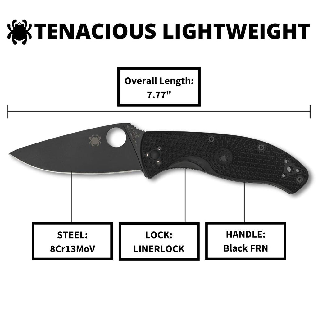 Spyderco Tenacious Lightweight Folding Pocket Knife with 3.3" 8Cr13MoV Steel Blade and FRN Handle - EDC Knife for Men and Women, Perfect for Hunting, Tactical, Camping - PlainEdge - C122PBBK