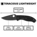 Spyderco Tenacious Lightweight Folding Pocket Knife with 3.3" 8Cr13MoV Steel Blade and FRN Handle - EDC Knife for Men and Women, Perfect for Hunting, Tactical, Camping - PlainEdge - C122PBBK